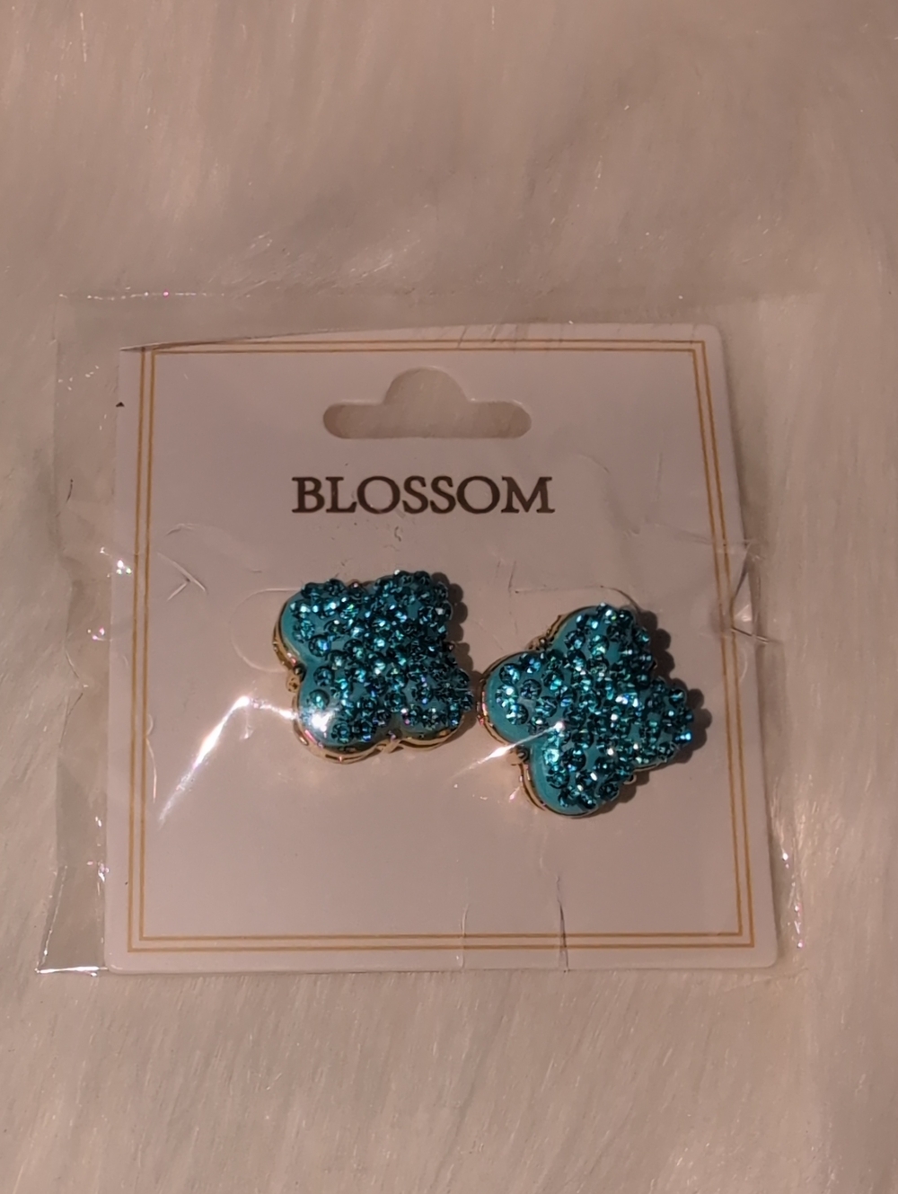 Blossom Turquoise Crystal Clover Stud Earrings